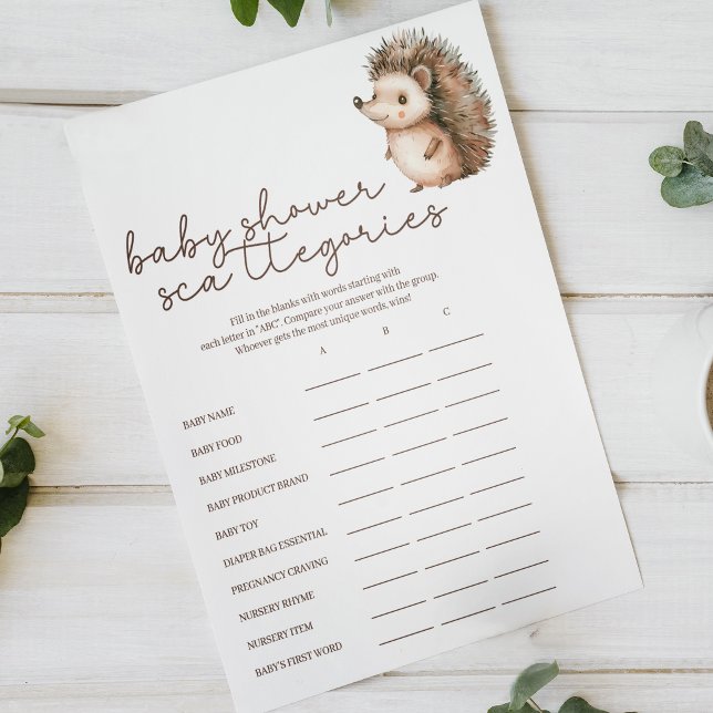 Affiche Petit jeu de Baby Shower Scattergories Hérisson (Créateur téléchargé)