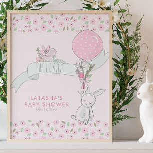 Affiche Petit lapin et Baby shower de ballon Bienvenue