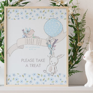 Affiche Petit lapin et Baby shower de garçon de ballon Tra