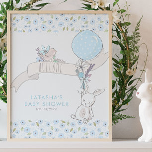 Affiche Petit lapin et Balloon Baby shower garçon Bienvenu