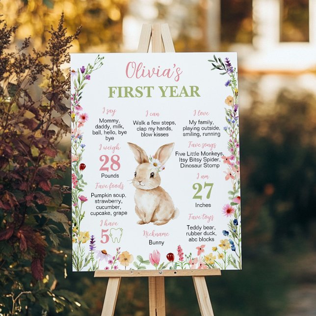 Affiche Petit Lapin Fleur sauvage Anniversaire Jalon Signa (Créateur téléchargé)