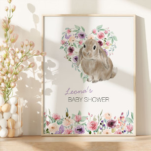 Affiche Petit Lapin Floral Amour Coeur Bienvenue