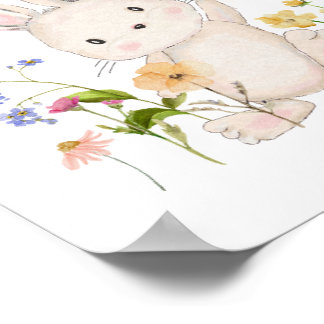 Affiche Petit lapin mignon avec Balcon rose et Fleur sauva