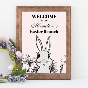 Affiche Petit lapin rose clair Brunch de Pâques
