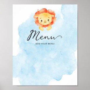Affiche Petit Lion C'est un Garçon Aquarelle Bleu Menu
