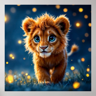 Affiche Petit lionceau d'or Whimsical dans une scène oniri