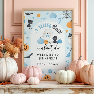 Affiche Petit livre est presque dû baby shower bleu accuei