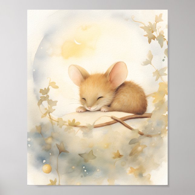 Affiche Petit mignon bébé souris sommeil (Devant)