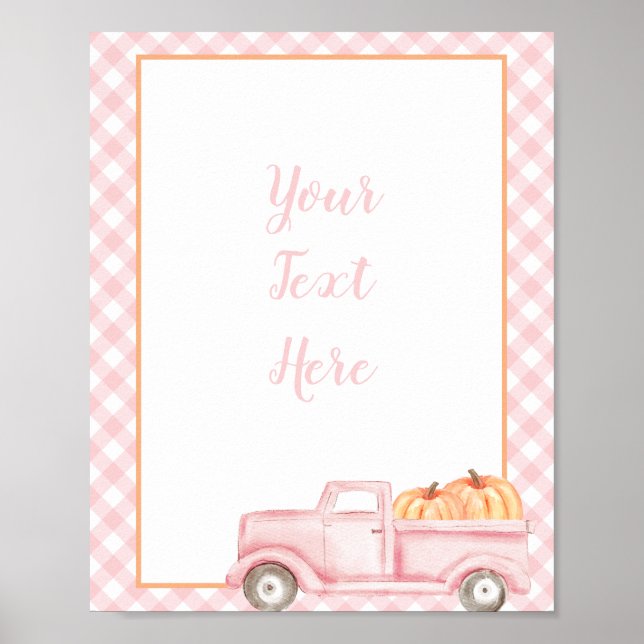 Affiche Petit modèle de pancarte à carreaux rose et camion (Devant)