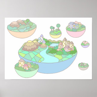 Affiche Petit monde au sein d'une île flottante.