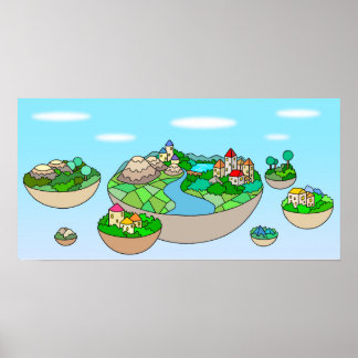 Affiche Petit monde au sein d'une île flottante.