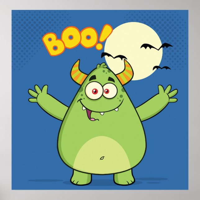 Affiche Petit monstre vert Halloween Boo (Devant)