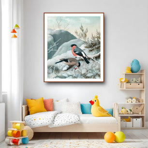 Affiche Petit oiseau mignon - Bullfinch, Art