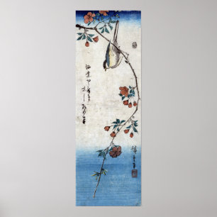 Affiche Petit oiseau sur une branche de fleurs de cerisier
