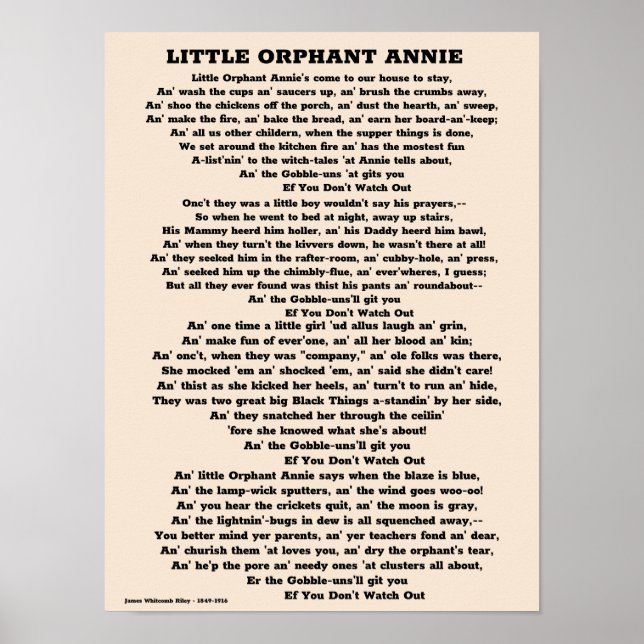 AFFICHE PETIT ORPHANT ANNIE POEM (Devant)
