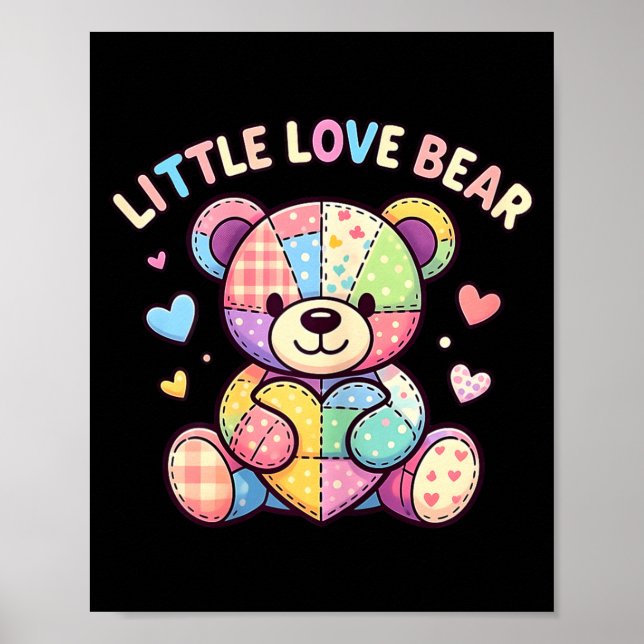 Affiche Petit ours d'amour mignon patchwork Teddy couture  (Devant)