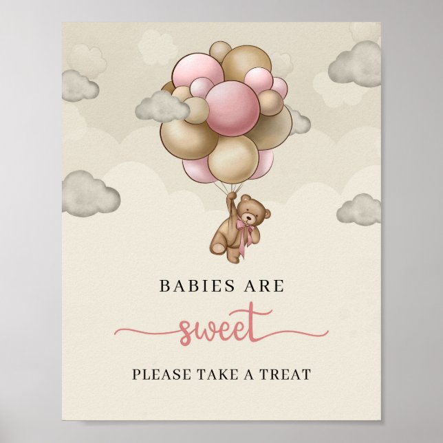 Affiche Petit ours en peluche ballons roses bébés sont dou (Devant)