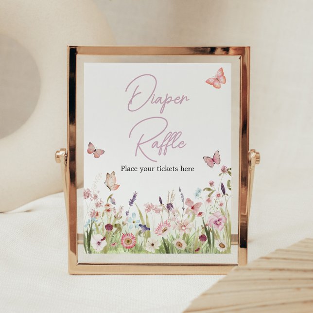 Affiche Petit Papillon Fleur sauvage Déchets Raffle (Wildflower Little Butterfly Baby Shower Diaper Raffle Sign)