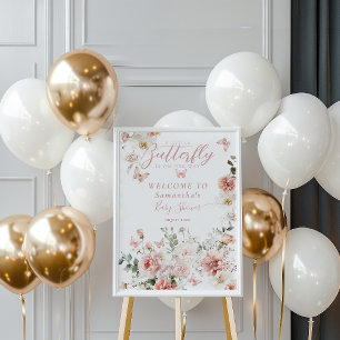 Affiche Petit Papillon rose Floral Baby Girl Douche