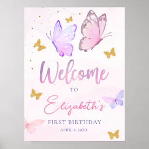 Affiche Petit Papillon rose violet fille Anniversaire Bien