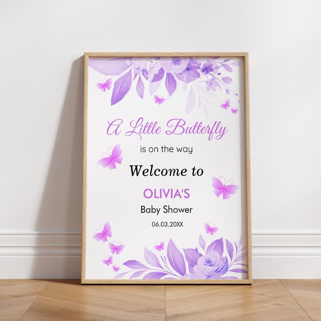 Affiche Petit papillon sur le chemin Baby shower Bienvenue (A Little Butterfly is on the Way Baby Shower Welcome Sign   )
