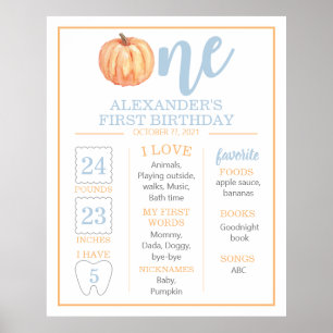 Affiche Petit pastel Citrouille bleu 1ER Anniversaire Jalo