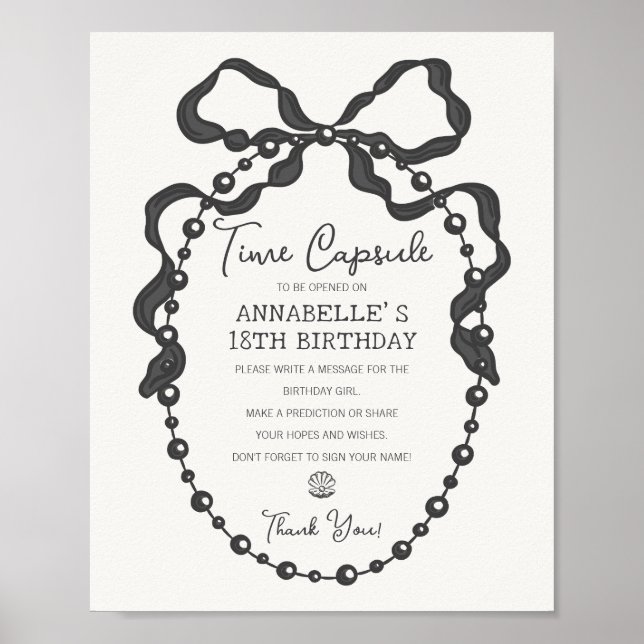 Affiche Petit Pearl Black Coquette Bow Anniversaire Time C (Devant)