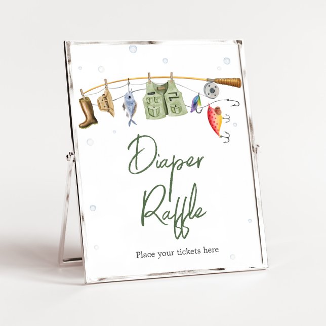 Affiche Petit Pêcheur Baby shower Déchets Raffle (Boho Fisherman Baby Shower Diaper Raffle Sign)