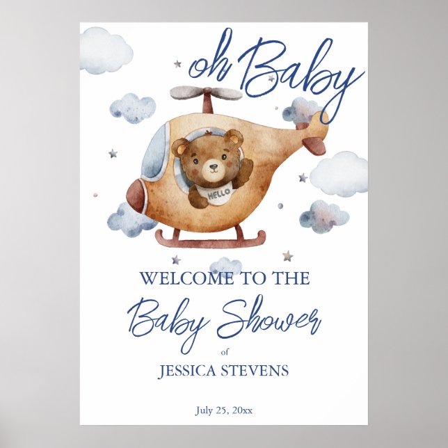 Affiche Petit petit baby shower d'hélicoptère pilote bienv (Devant)