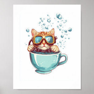 Affiche Petit Plongeur Chat - Drôle Scuba Kitty Tea Lover