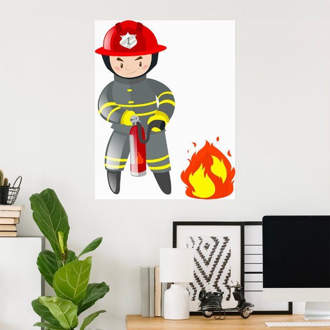 Affiche Petit pompier héros éteignant un incendie (Créateur téléchargé)