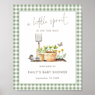 Affiche Petit pousse de sauge à carreaux Bienvenue Baby Sh