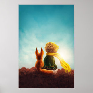 Affiche Petit Prince et Renard. Illustration d'art de la p