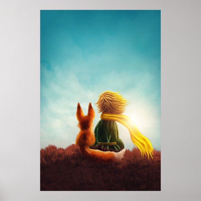 Affiche Petit Prince et Renard. Illustration d'art de la p (Devant)