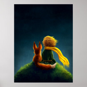 Affiche Petit Prince et Renard. Illustration d'art de nurs