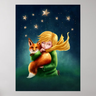 Affiche Petit Prince et Renard. Illustration d'art de nurs