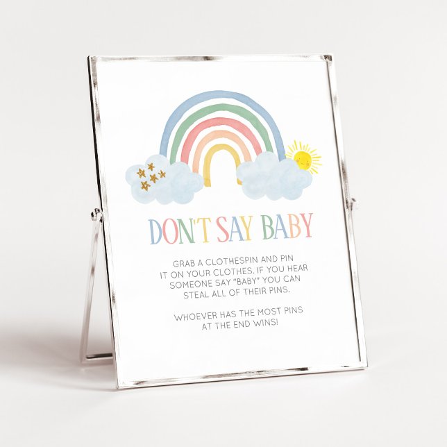 Affiche Petit Rayon de Soleil Arc-en-Ciel Ne Dis Pas Bébé  (Rainbow Baby Shower Don't Say Baby Sign)