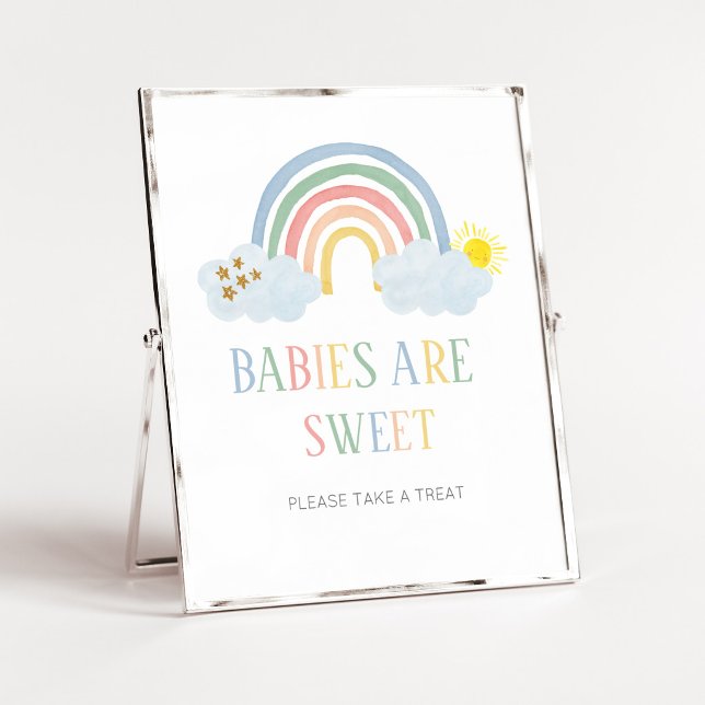 Affiche Petit Rayon de Soleil Bébés Sont Doux Panneau (Rainbow Baby Shower Babies are Sweet Sign)