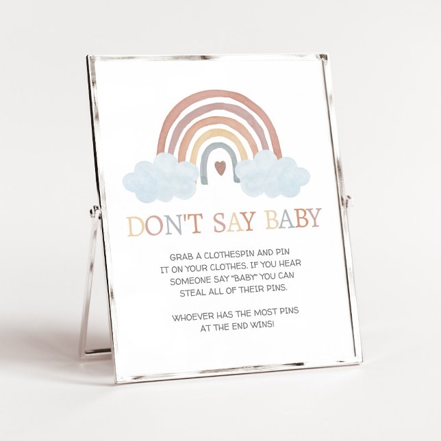 Affiche Petit Rayon de Soleil Bohème Panneau Ne Dis Pas Bé (Rainbow Baby Shower Don't Say Baby Sign)