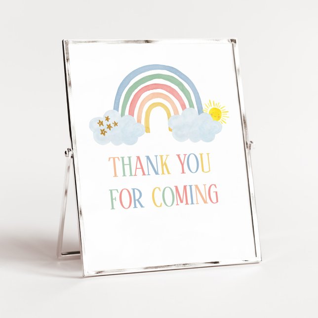 Affiche Petit Rayon de Soleil Merci d'être venu Panneau (Rainbow Baby Shower Thank you for coming Sign)