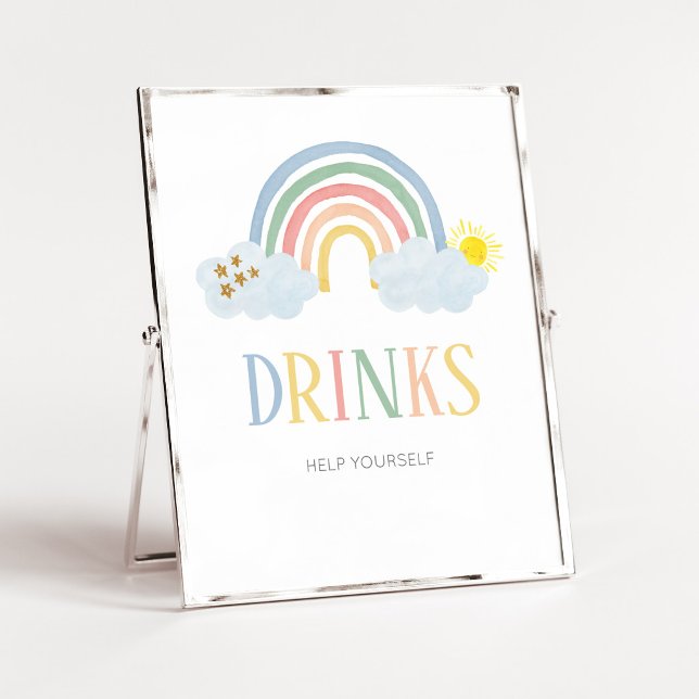 Affiche Petit rayon de soleil Panneau de boissons arc-en-c (Rainbow Baby Shower Drinks Sign)