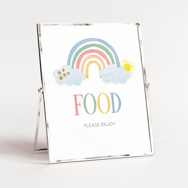 Affiche Petit rayon de soleil Panneau de nourriture arc-en (Rainbow Baby Shower Food Sign)