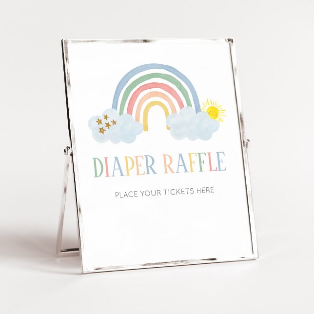 Affiche Petit Rayon de Soleil Panneau de Tirage au Sort Co (Rainbow Baby Shower Diaper Raffle Sign)