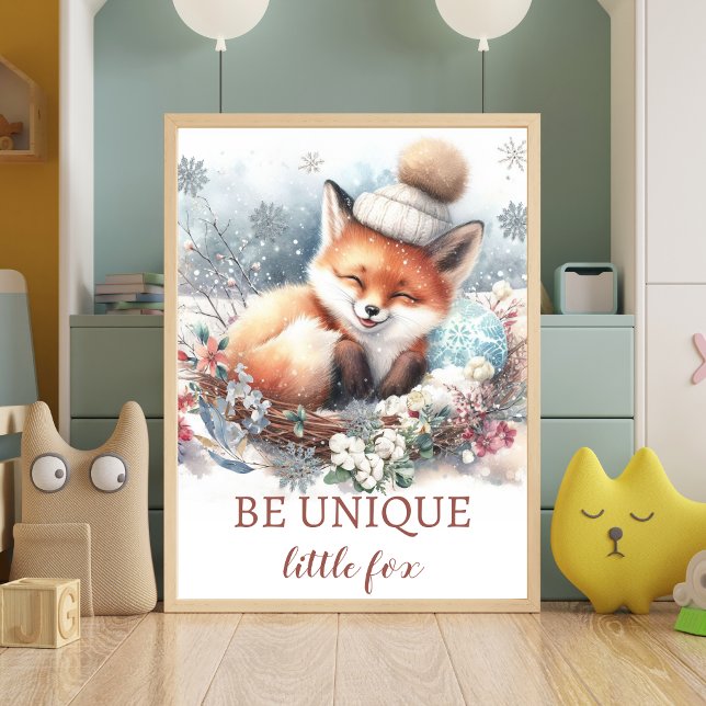 Affiche Petit renard Bébé Garçon Nursery Aquarelle du bois (Créateur téléchargé)