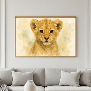 Affiche Petit roi : Portrait adorable de lionceau à l'aqua