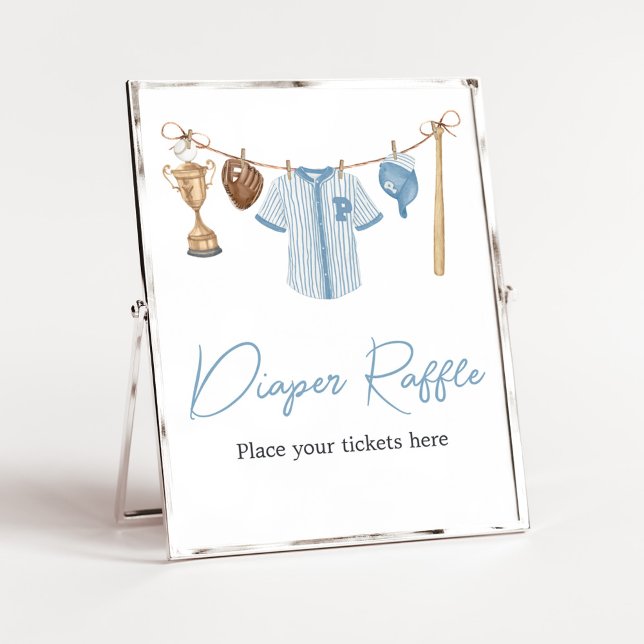 Affiche Petit Slugger Baby shower de baseball Déchets Raff (Baseball Little Slugger Baby Shower Diaper Raffle Sign)