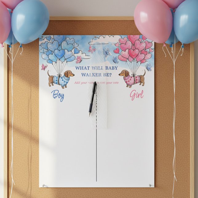 Affiche Petit tout petit coeur de dachshund jeu de vote (Voting Game Poster - Teenie Weenie Sweetheart Dachshund Gender Reveal collection by Darling & May)