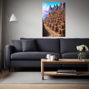Affiche Petit village de pudding au chocolat Art AI