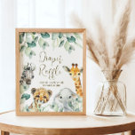 Affiche Petit Wild One Safari Baby shower Déchets Raffle<br><div class="desc">Les panneaux de baby shower de Cute a Little Wild One is On the Way sont agrémentés d'une jolie végétation avec de mignons animaux de safari à l'aquarelle. Personnalisez avec vos détails.</div>