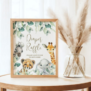 Affiche Petit Wild One Safari Baby shower Déchets Raffle